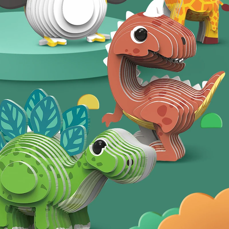 Puzzle 3D per bambini Scuola materna Puzzle animale Intelligenza Giocattoli per l'educazione precoce Dinosauro Modello animale Carta 3-4-5-6 anni