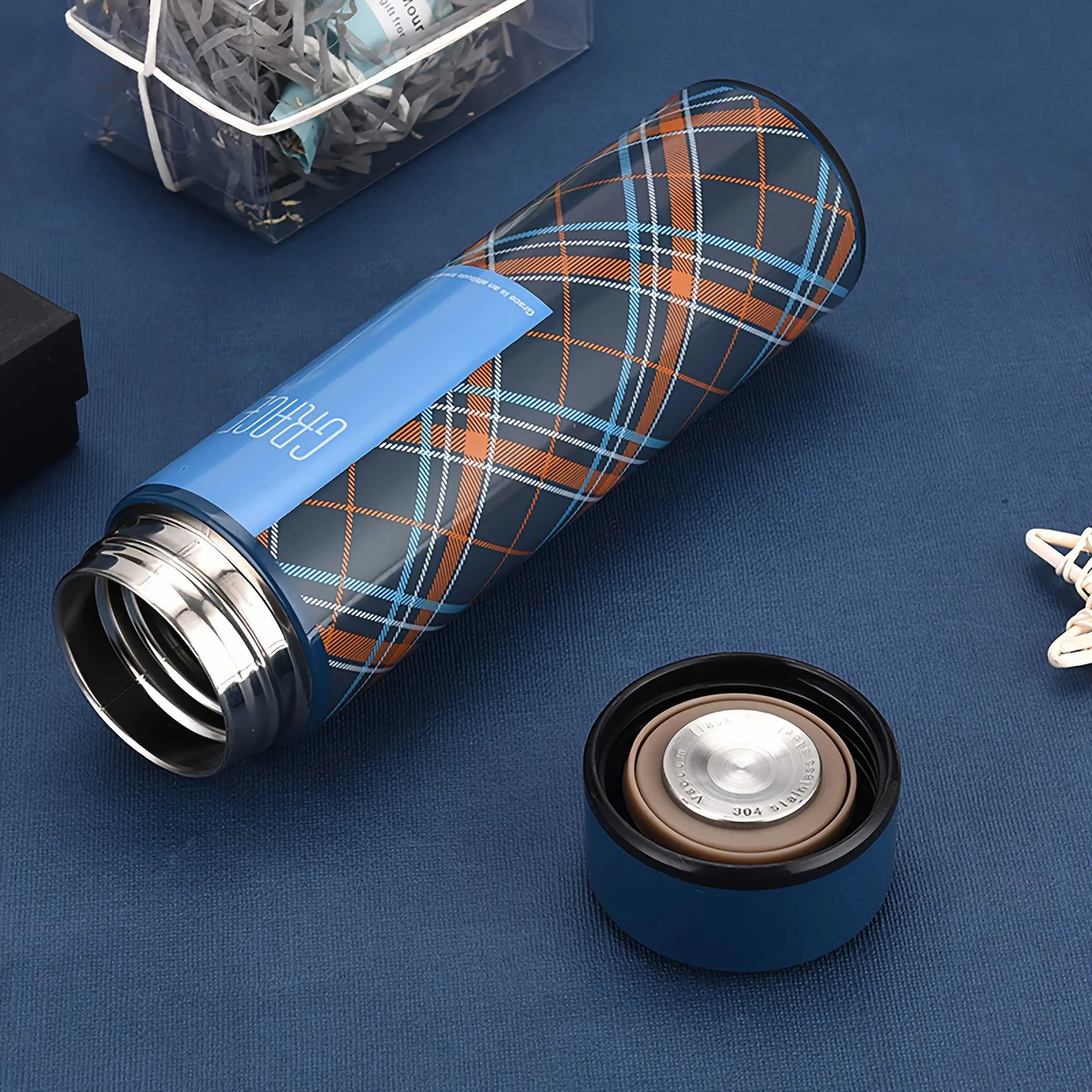 500ml Checkered Stainless Steel Creative Smart Thermos Bottle Temperature Display Thermal Mug Leak Proof Coffee Cup, Milk Cup