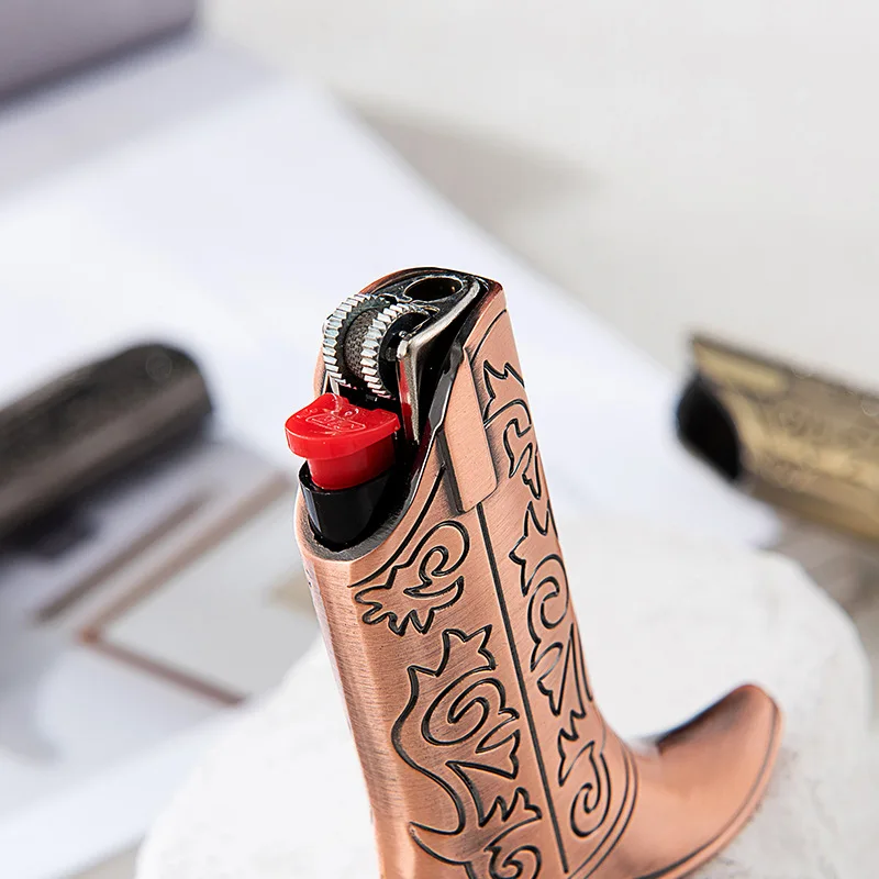 Vintage Unikalne metalowe zapalniczki Western Cowboy Boots Etui dekoracyjne na zapalniczkę BIC Mini J5 Akcesoria （Bez zapalniczek）