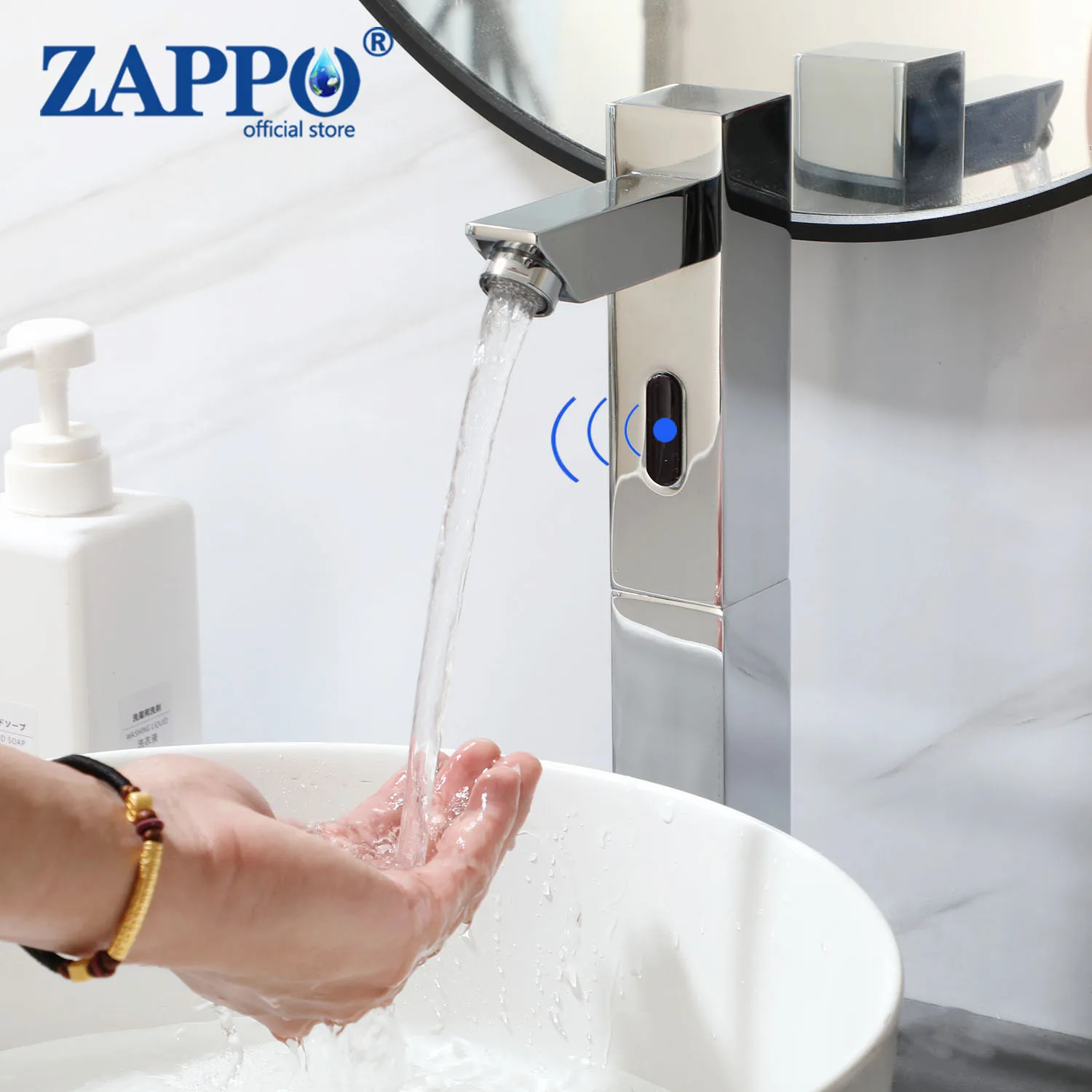 

ZAPPO Automatic Touchless Bathroom Sink Faucet Tall Body Sensor Motion Activated Hands Free Commercial Faucets Mixer for Basin