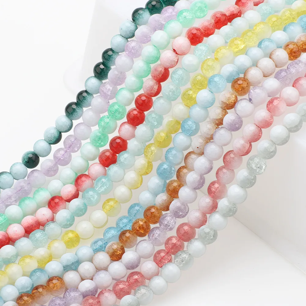 100Pcs 8mm Milk Cap Floral Glass Beads With Ice Cracking And Bursting Double Dispersion Beads Bracelet Necklace Diy Accessories