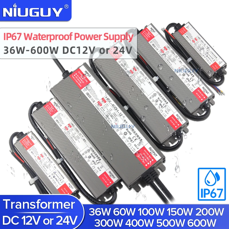 

60W 100W 200W 300W 400W 500W 600W waterproof lighting transformer AC 220V to DC 12V 24V LED driver power outdoor waterproof