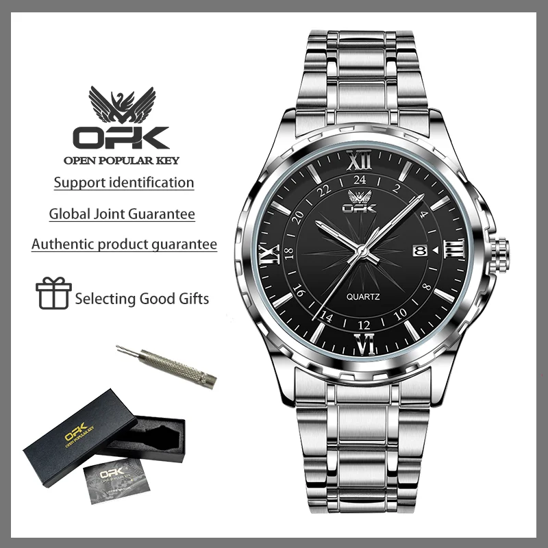 

OPK Luxury Original Brand Men's Watches Calendar Waterproof Quartz Watch Luminous Business Stainless Steel Strap Male Wristwatch