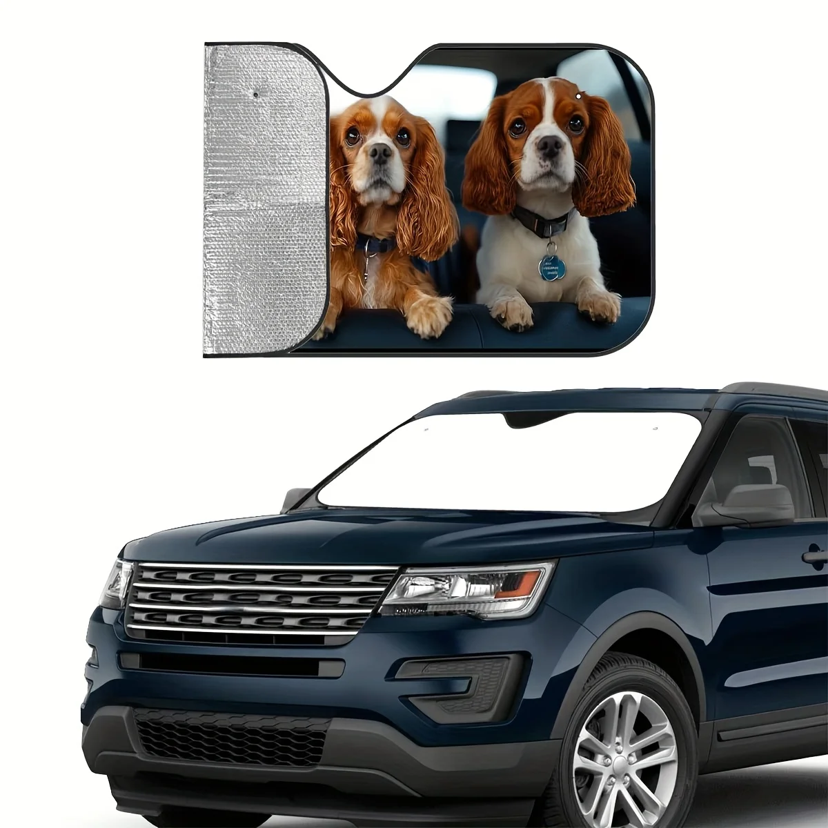 قطعة واحدة من مظلة السيارة الرائعة على شكل كافالير للكلاب، غطاء حماية للنافذة، حاجب من الشمس للزجاج الأمامي، يحافظ على تبريد السيارة، سهل التركيب #4