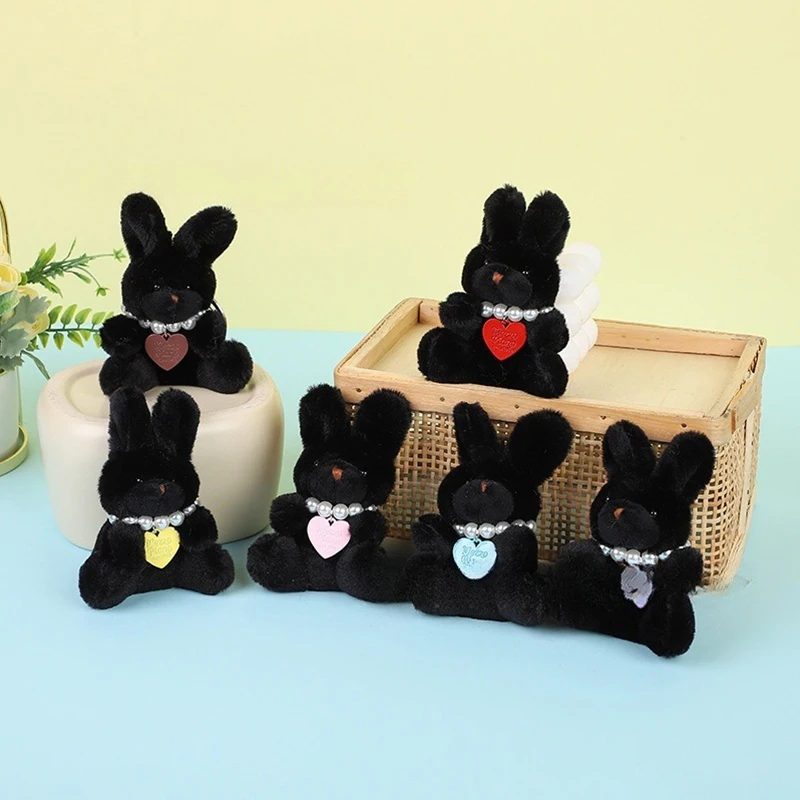 Cartone animato carino coniglio nero portachiavi borsa ciondolo ciondolo dolce adorabile animale cuore perla decorazione peluche portachiavi per