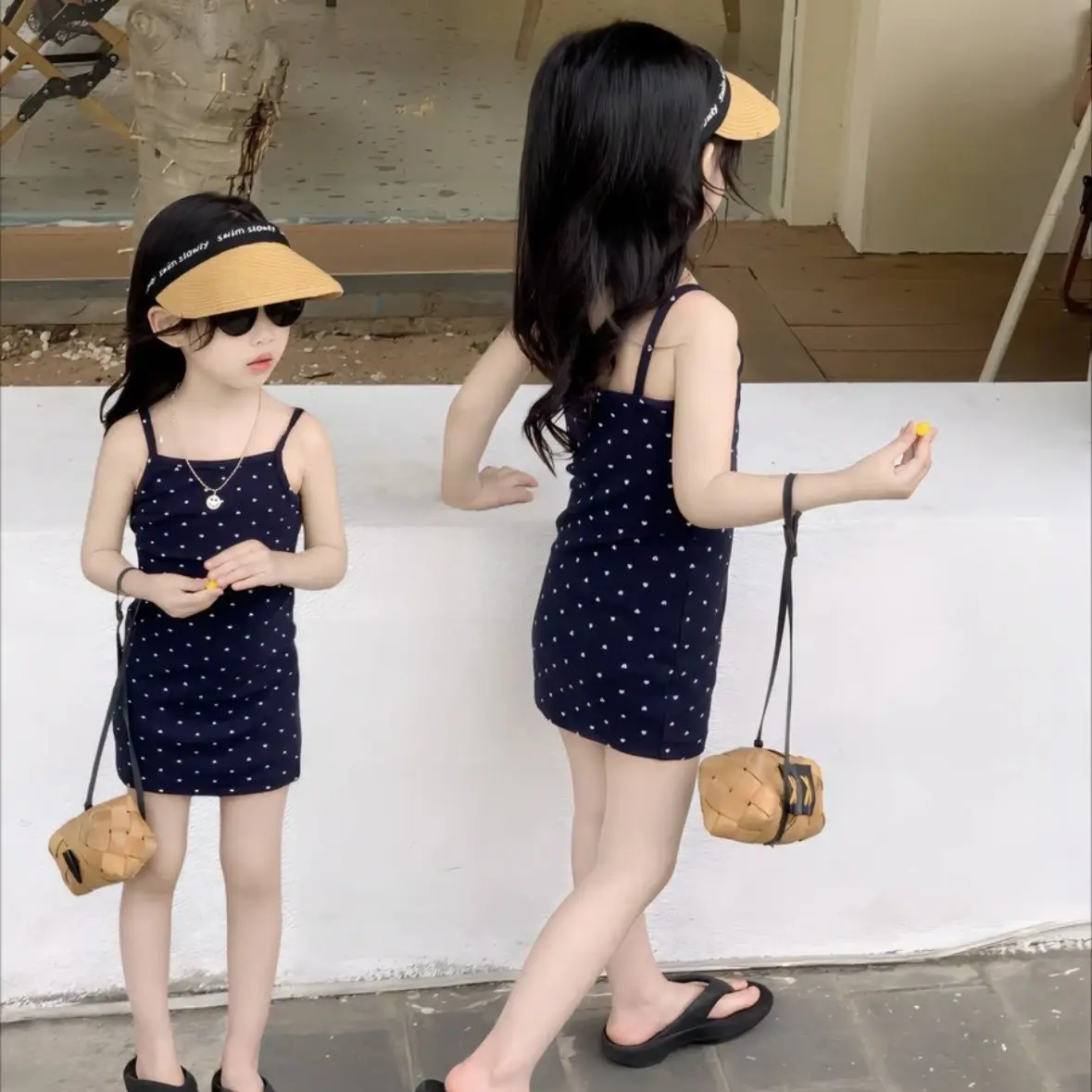 

Cute Floral Print Summer Dr for Girls Children's Faionable T-irt Dr Small Kids Strap Dr Casual Sle All Ages