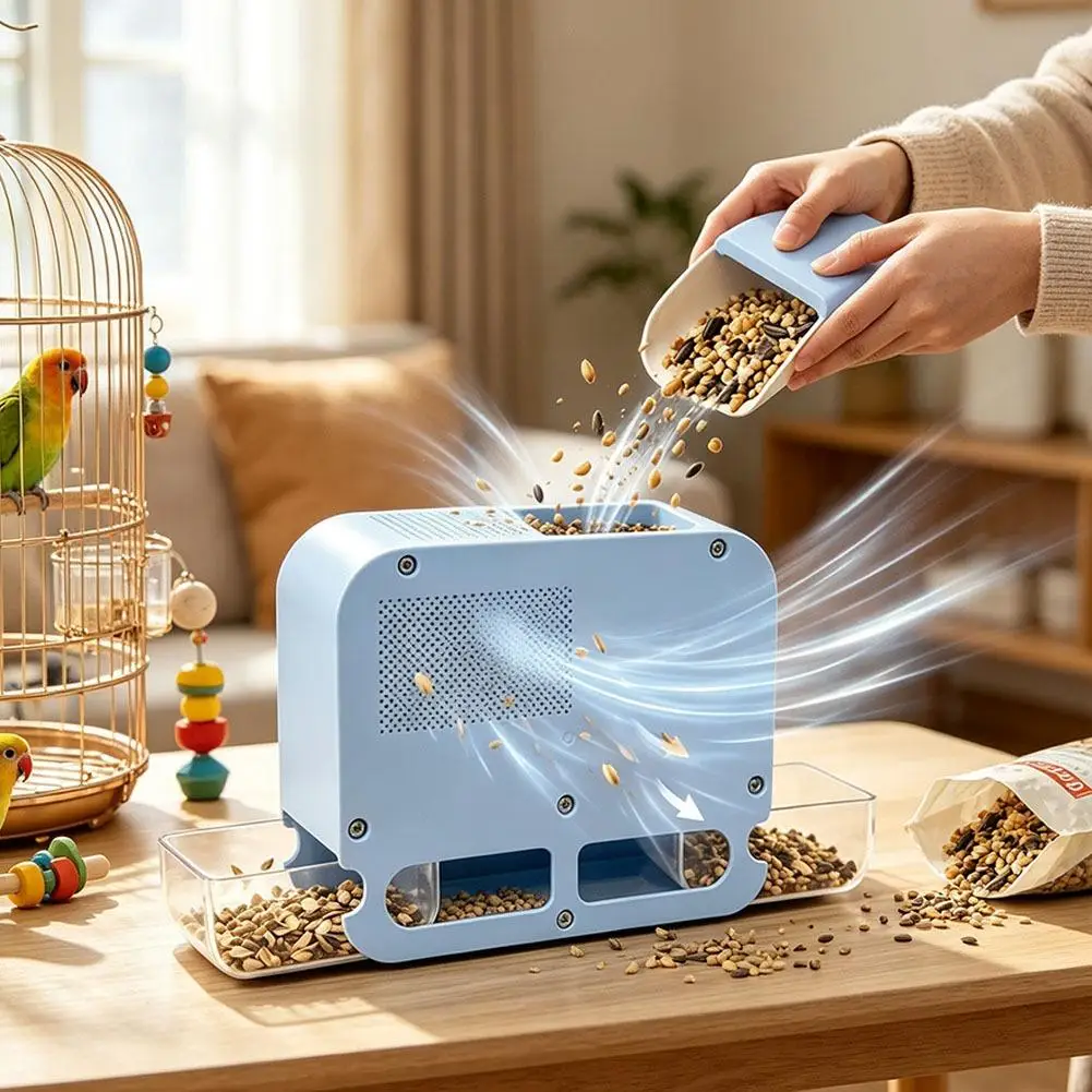 Elektrische Vogelfutter-Schalenblasmaschine mit einstellbarer Geschwindigkeit und Luftstrom, Vogelfutter-Separator, Getreide-Reiniger für Papageien und gemischtes Vogelfutter – Detail 11