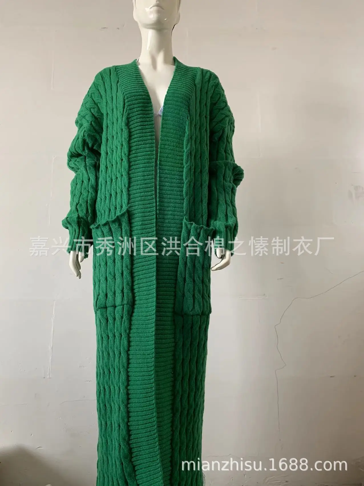 Women Casual Oversized Knitted Sweater Loose Solid Long Sleeve Knitwear Female Vintage Green Twist Cardigan Long Winter Cardigan