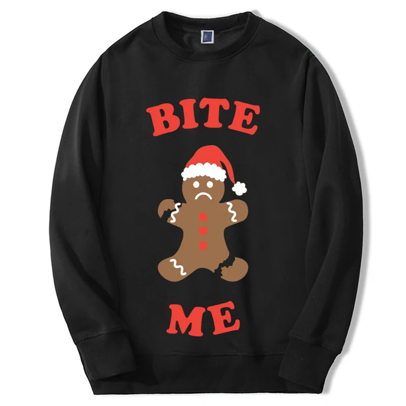 Christmas Hoodies Bite Me Cute Gingerbread Man Graphic Printed Oversize Hip Hop Fleece Hoody Tracksuit Fashion Long Sleeve Hoody