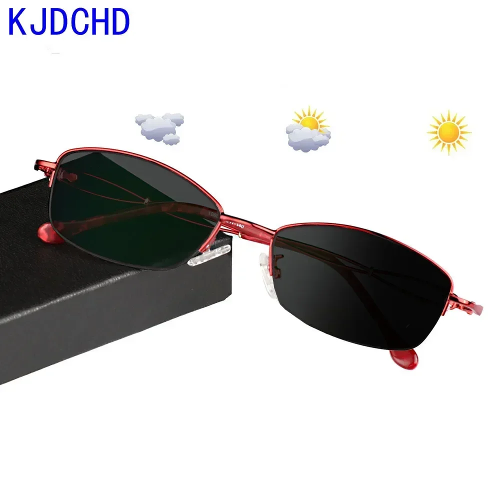 

KJDCHD Сверхлегкие металлические полуоправы женские солнцезащитные фотохромные очки для чтения хамелеон диоптрийные очки для чтения 0 +0,25 до +6,00