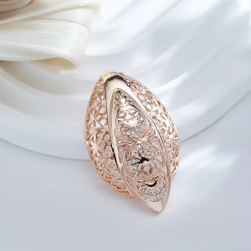 Kinel Unusual Hyperbole Hollow Flower Big Pendant for Women Fashion 585 Rose Gold Color Natural Zircon Necklaces Vintage Jewelry