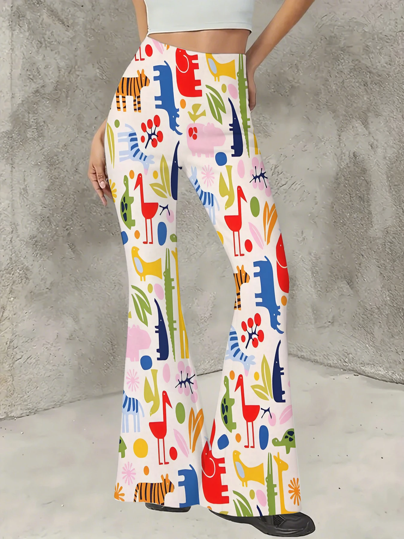 

Women's Flared Pants Colorful Cartoon Animal Print Trousers Stretchy Casual Slim Fit Bell Bottoms for Daily Vacation Streetwear