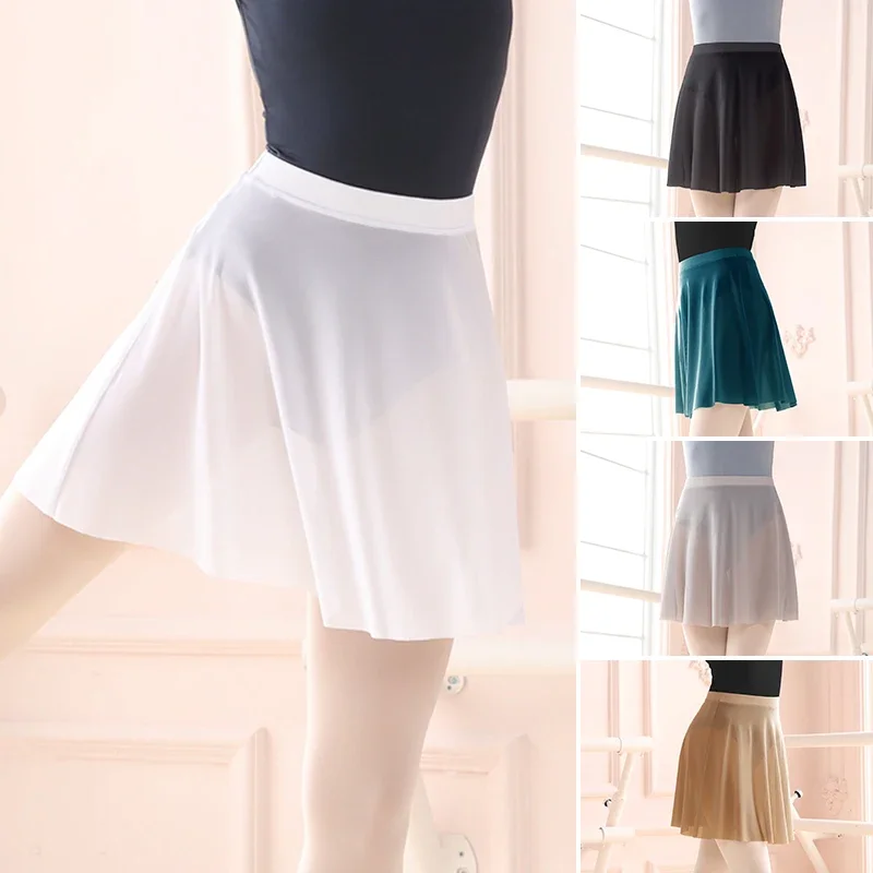 Women's Ballet Dance Skirt Adult Stretch Waist Mesh Tulle Wrap Practice Training Tutu Skirts Dance Wear