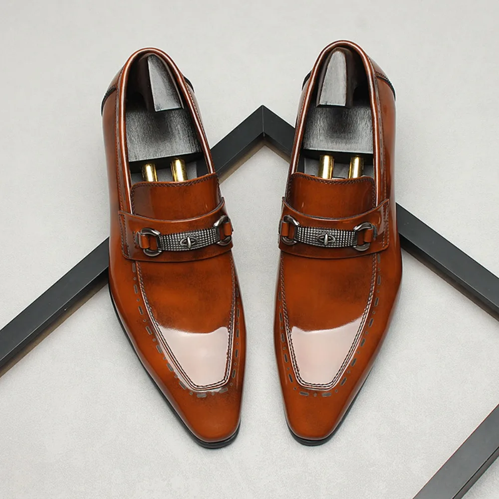 Men's Dress Leather Shoes Horse Street Buckle High Quality Men's Oxford Shoes Wedding Party Office Formal Shoe Large Size 37-45