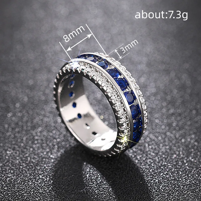 Huitan Fashion Blue White Cubic Zirconia Finger Ring Lady Engagement Accessories Modern Trendy Wedding Band Jewelry for Women