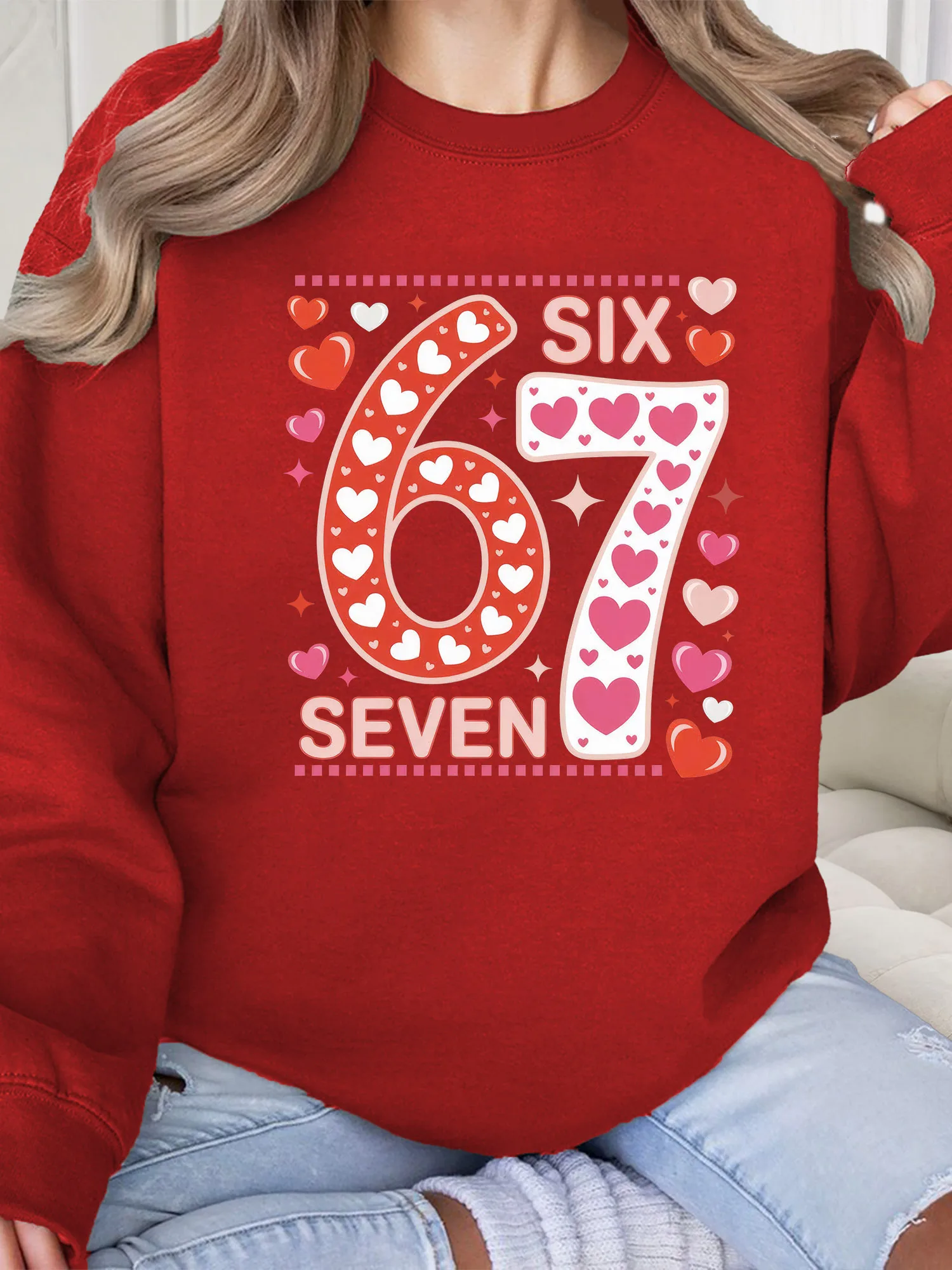 

Женская толстовка Six Seven and Heart с круглым вырезом, повседневная, с длинным рукавом, свободного кроя, для ежедневной носки