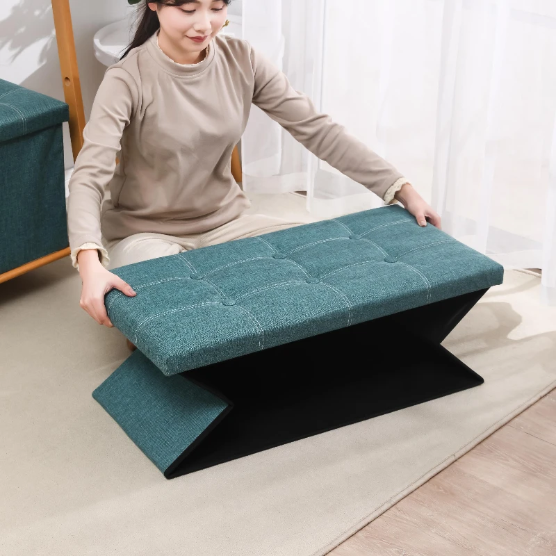 Modern Folding 76 * 38 * 38 cm Multifunctional Home Living Room Furniture Entrance Linen Fabric Storage Stool