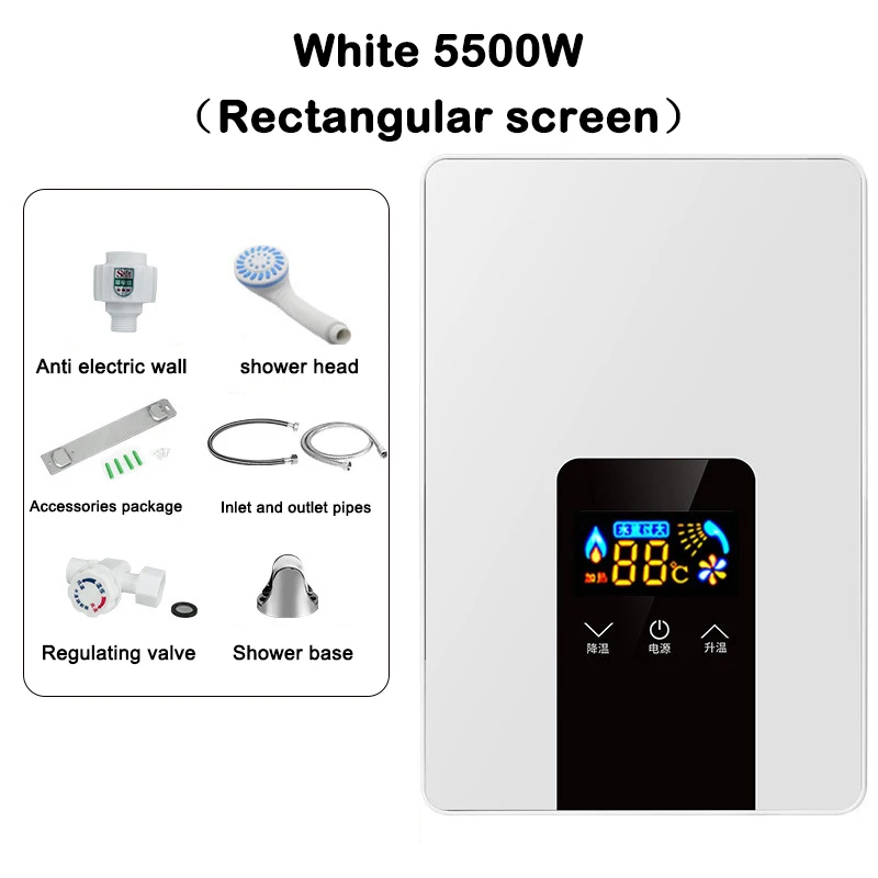 Remote Control 6000W Instant Electric Thermostat Hot Water Heater Smart Touch Fast Heating Faucet Tap Tankless Bathroom Shower