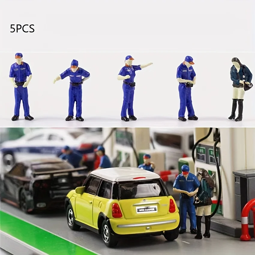 5pcs 1/64 Mini Figure Gas Station Service Station Petrol Pump Set People Macro Shooting/Creative Scene/Moss Decoration/Mini Resi