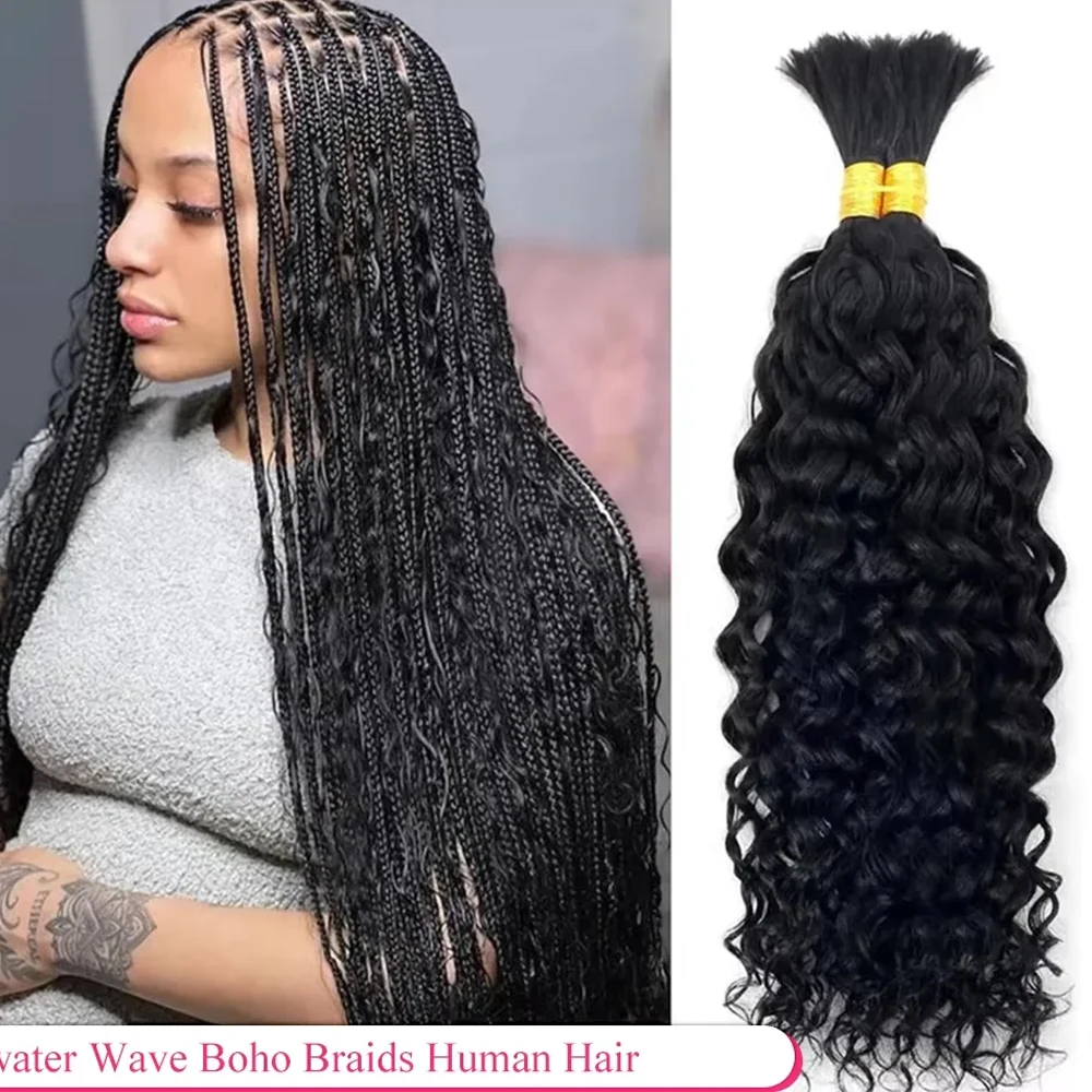 

20 22 Inch Boho Braids Human Hair Bulk Braiding Hair Water Wave Real Unprocessed Remy Bulk Human Hair No Weft 3 4 Bundles Hair For Braiding