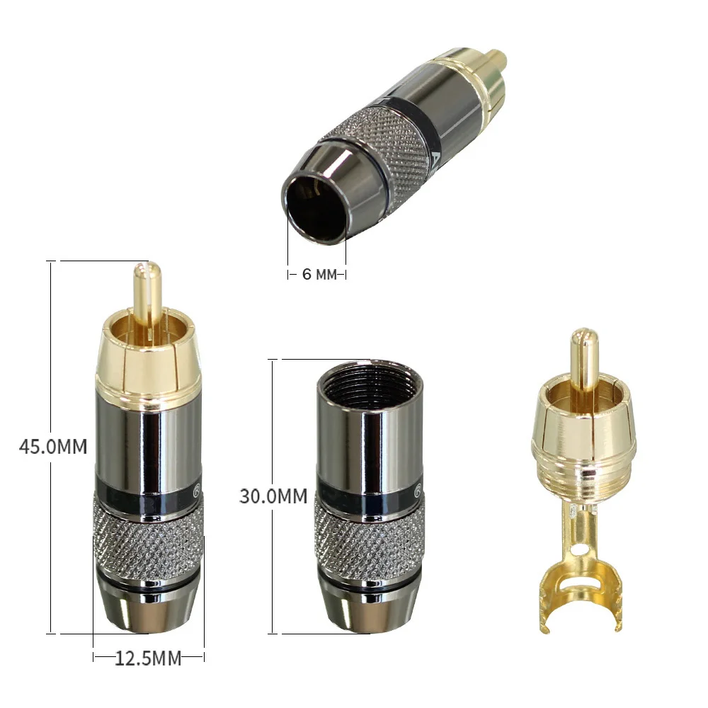 Som Musical-Conector RCA Plug, HiFi, Banhado a Ouro 24K, Adaptador Jack para cabo de áudio e vídeo de 8mm, 2 pcs, 8 pcs, 24pcs