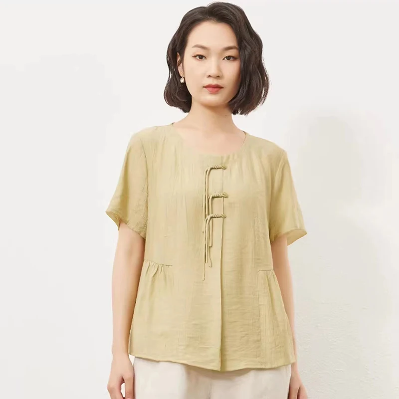 

Faionable Loose ort Sve irt Summer 2025 New Arrival Belly Covering Age-Defng Mommy Chic Comfortable Cotton Blend