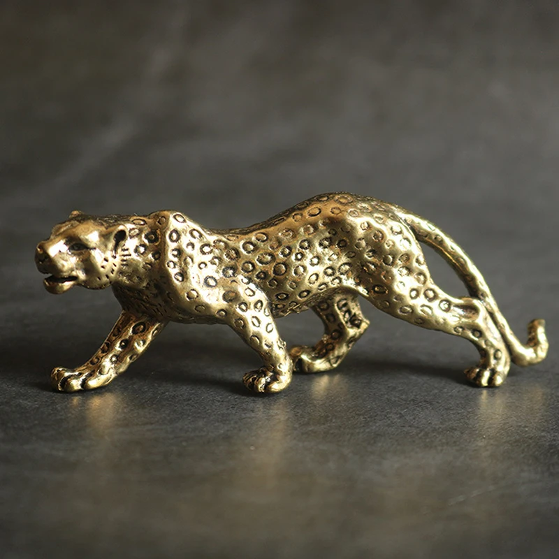 New Brass Solid Vintage Cheetah Small Statue Desktop Ornaments Lucky Animal Leopard Figurines Miniatures Crafts Decoration