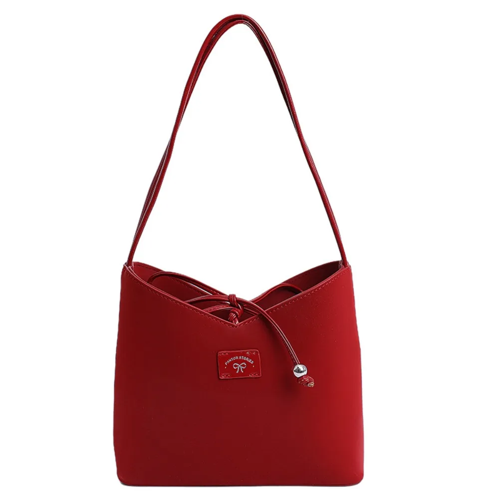 

Simple Korean Bow Bucket Bag Leisure Pu Leather Bowknot Armpit Bag Y2k Sweet Shoulder Bag Spring Summer