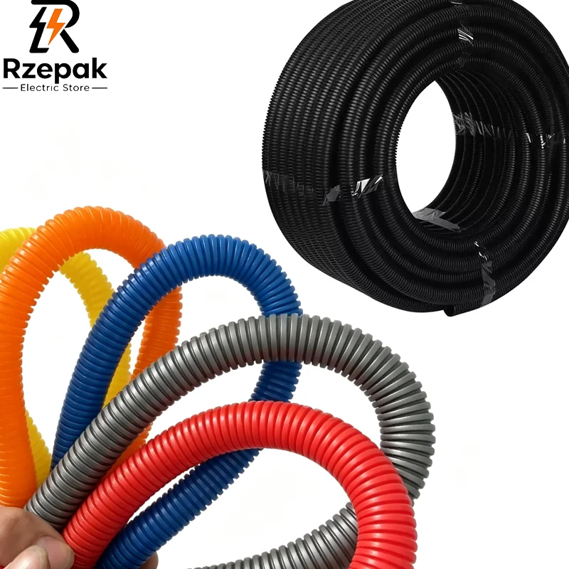 2/5/10m Closed PP Corrugated Pipe AD7.5‑34.5mm Insulated Plastic Hose Auto Wire Harness Mechanical Line Protection Sleeving