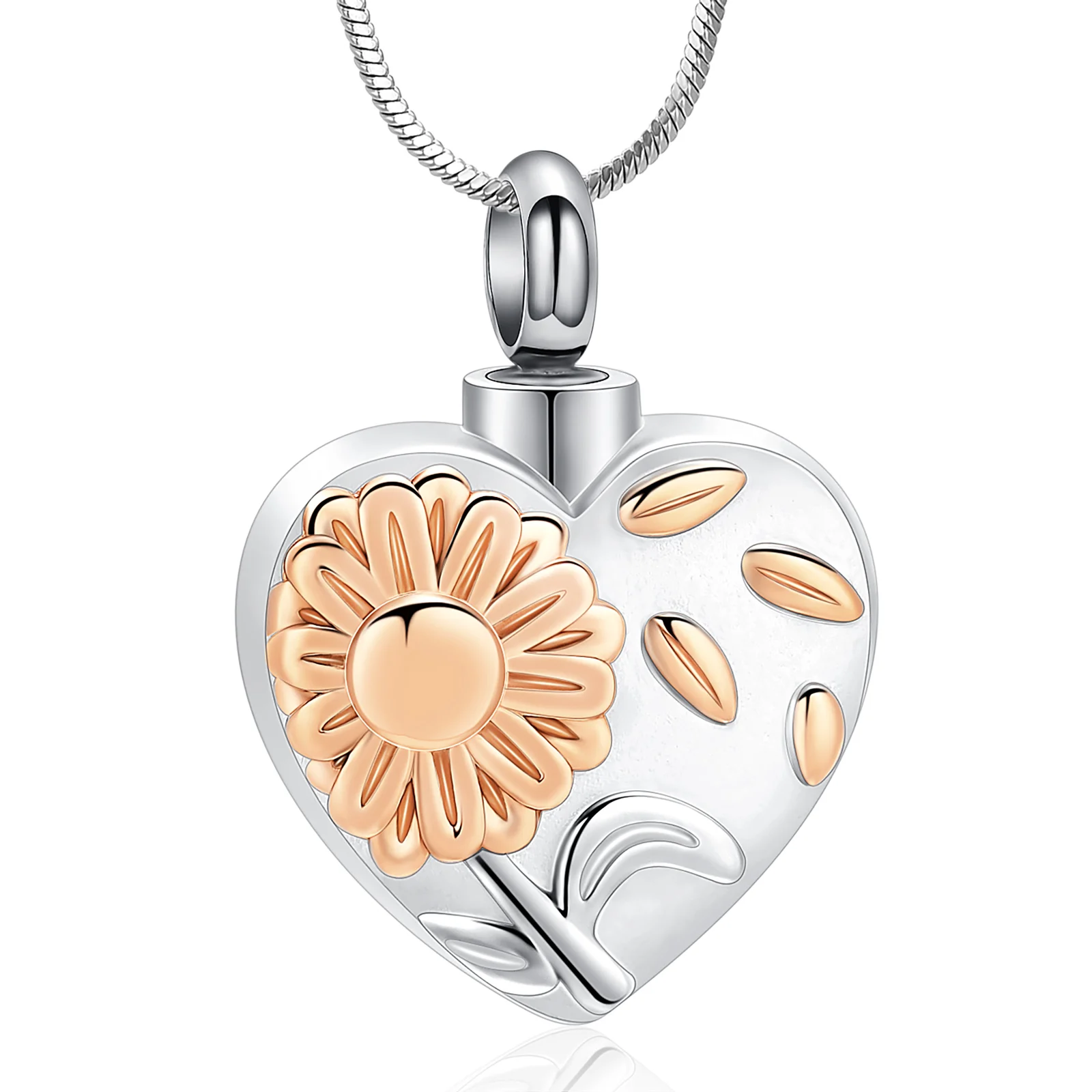 Cremation Jewelry Sunflower Urn Necklace for Ashes Stainless Steel Ashes Pendant Heart Memorial Necklace Keepsake for Women Men