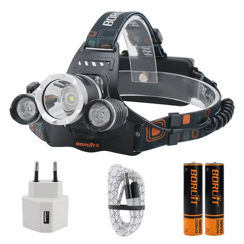 

BORUiT RJ-3000 strong light waterproof Headlamp USB charging fishing hunting lamp 5000LM