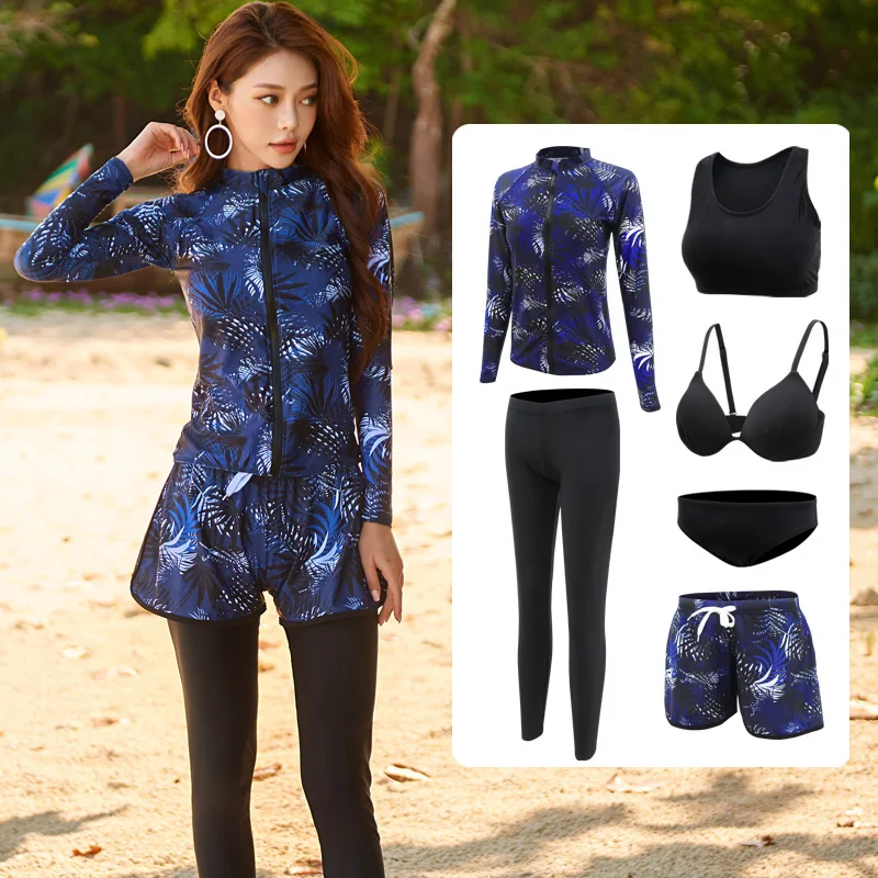 Women Swimwear Sport Tankinis Set Swimsuit 2023 New Long Sleeve Three Pieces Beach Swimming Suit Shorts Split Beachwear Female