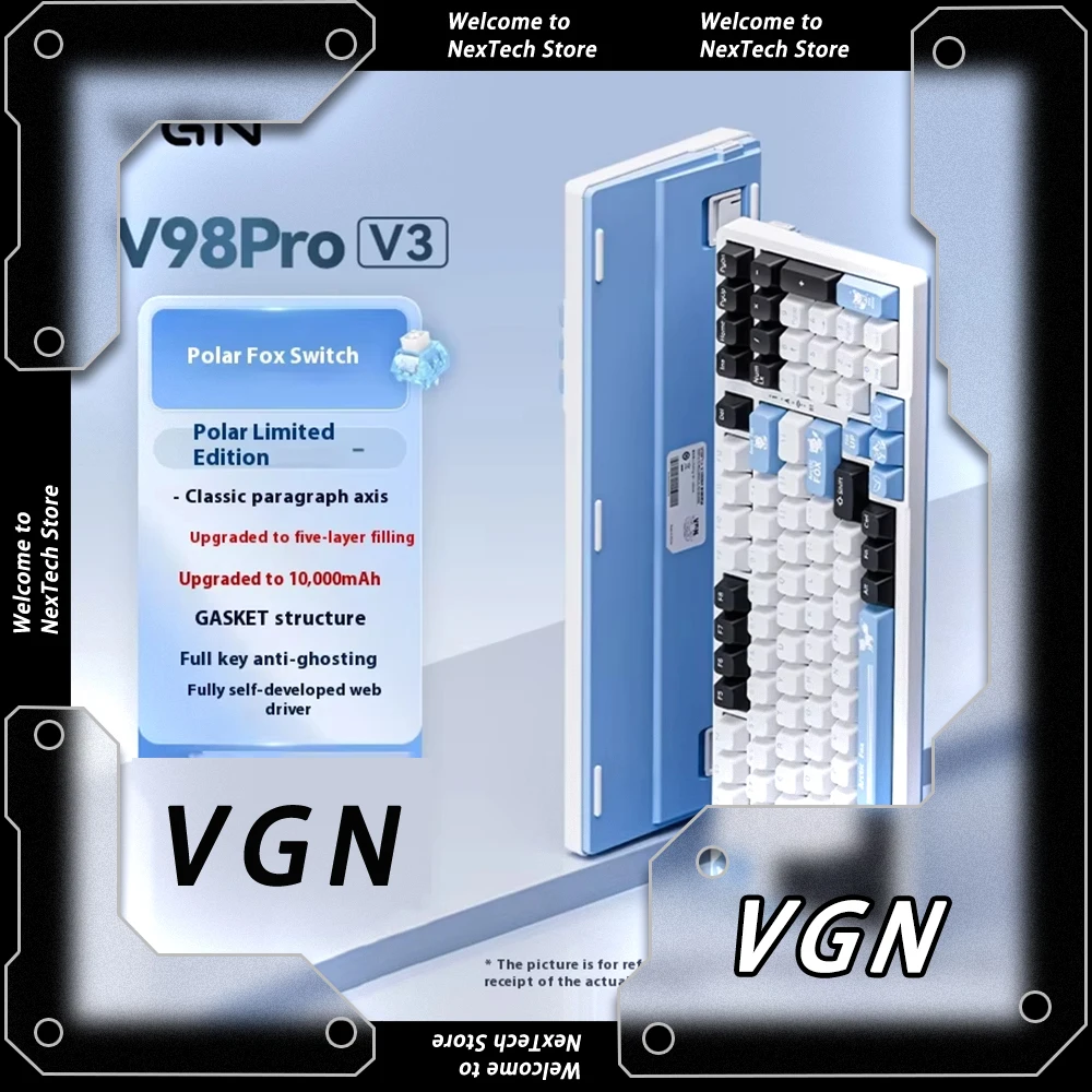 

VGN V98 Pro V3 Беспроводная механическая клавиатура, трехрежимная горячая замена, прокладка ROG, игровая клавиатура, пользовательские аксессуары для ПК, геймера, ноутбука ​