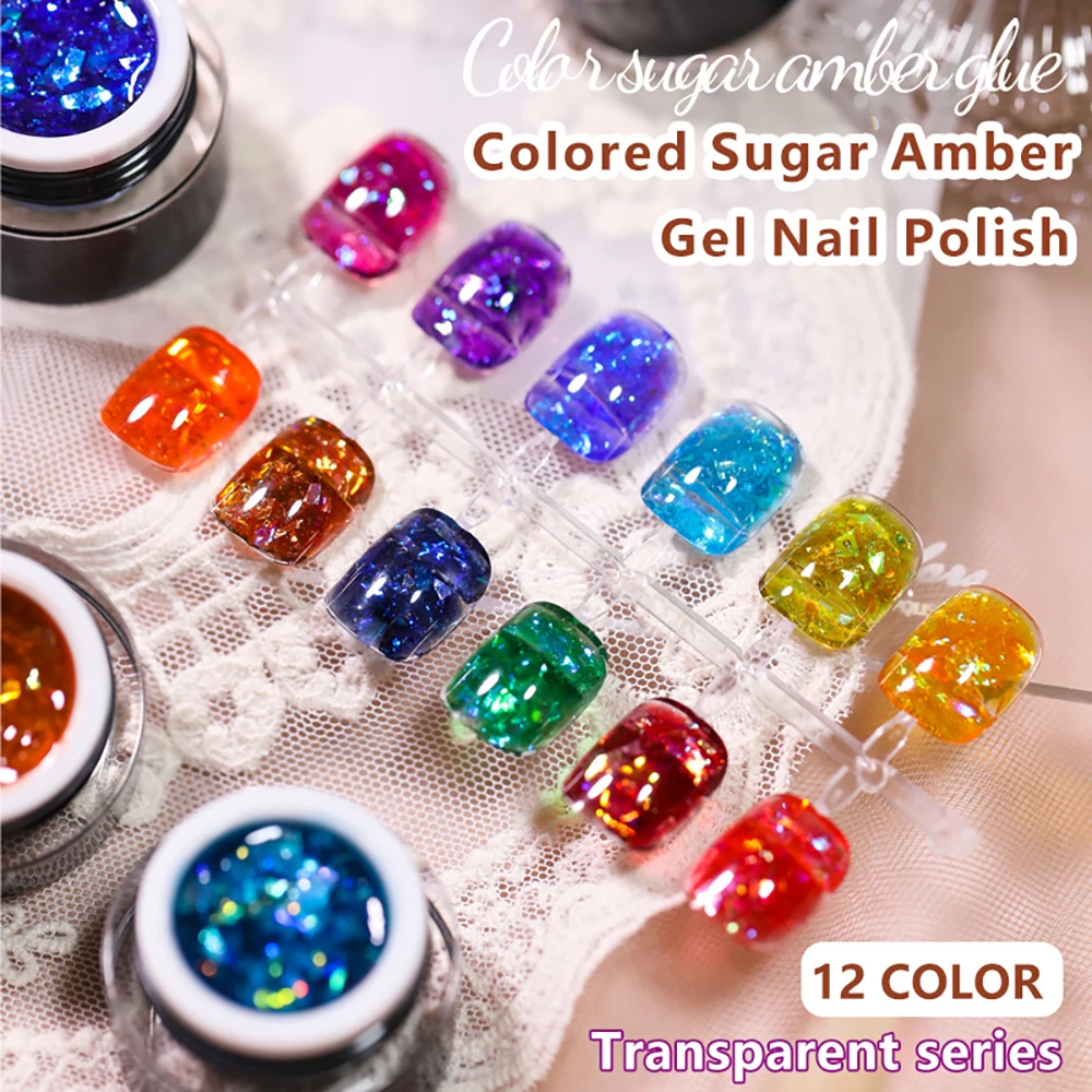 Vendeeni 12 Colors/Set Colorful Candy Jelly Gel Nail Polish UV LED Soak Off Gel Varnish Clear Glass Sequins Nail Art Gel Lacquer