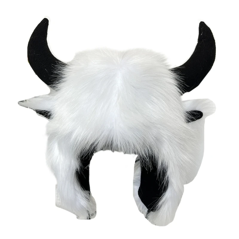 Winter Headwear with Cool Horns Suitable for Stage Shows Halloween Cosplay Stylish Furry Hat with Horns Headwear