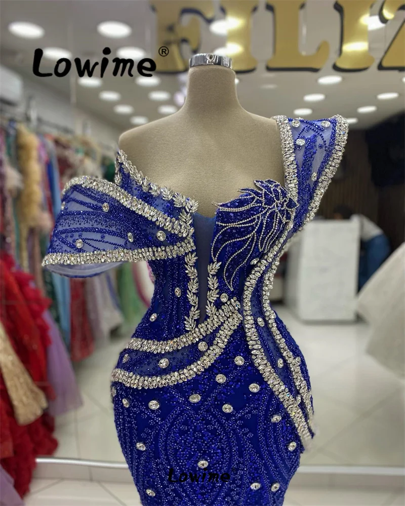 Royal Blue Aso Ebi Crystals Prom Dresses 2024 Robe De Soiree Mermaid Celebrity Dress Birthday Engagement Gowns For Wedding Party