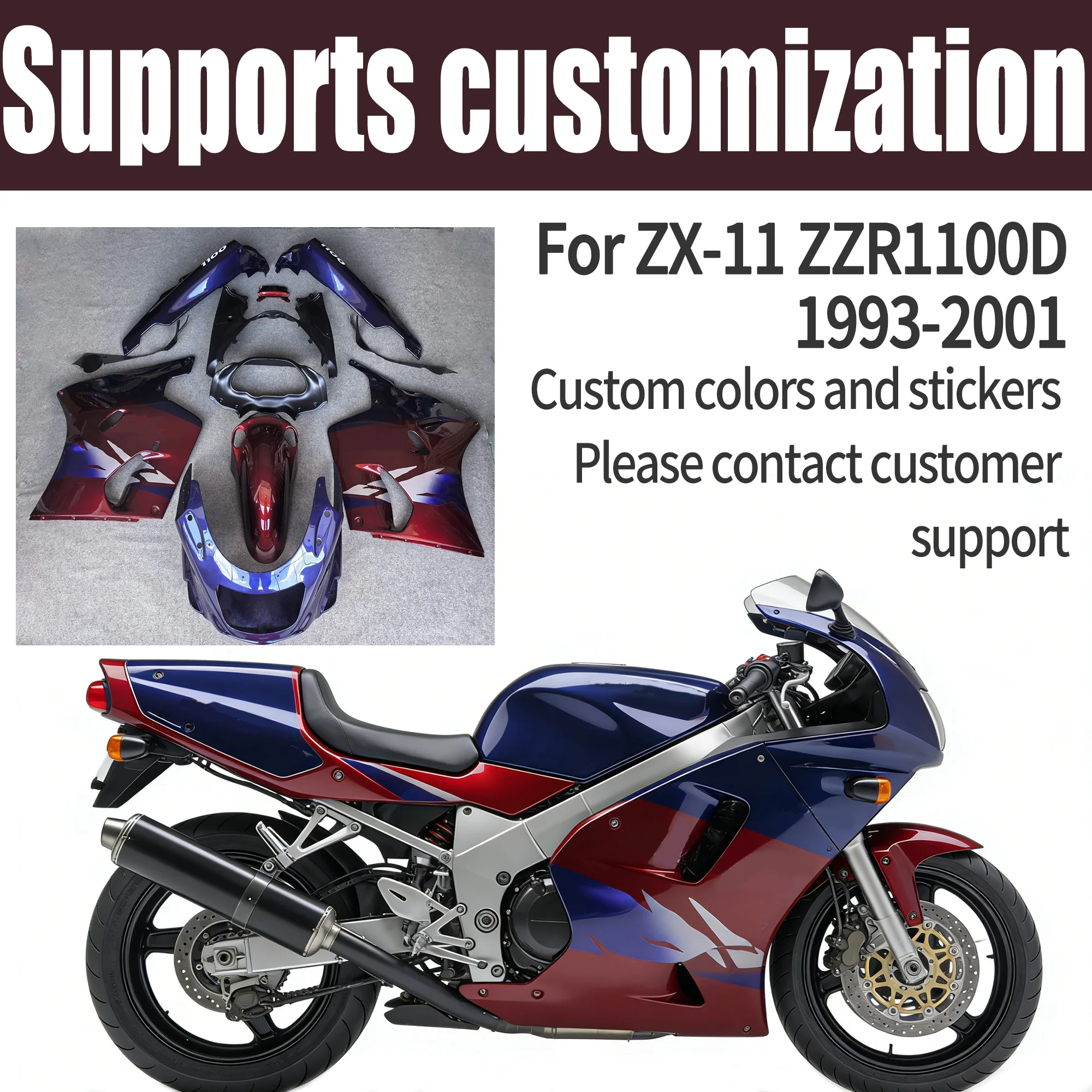 Motorcycle Fairing Bodywork Panel Kit Set Fit For Kawasaki Ninja ZX11 ZZR1100 D 1993 - 2001 1994 1995 1996 1997 1998 1999