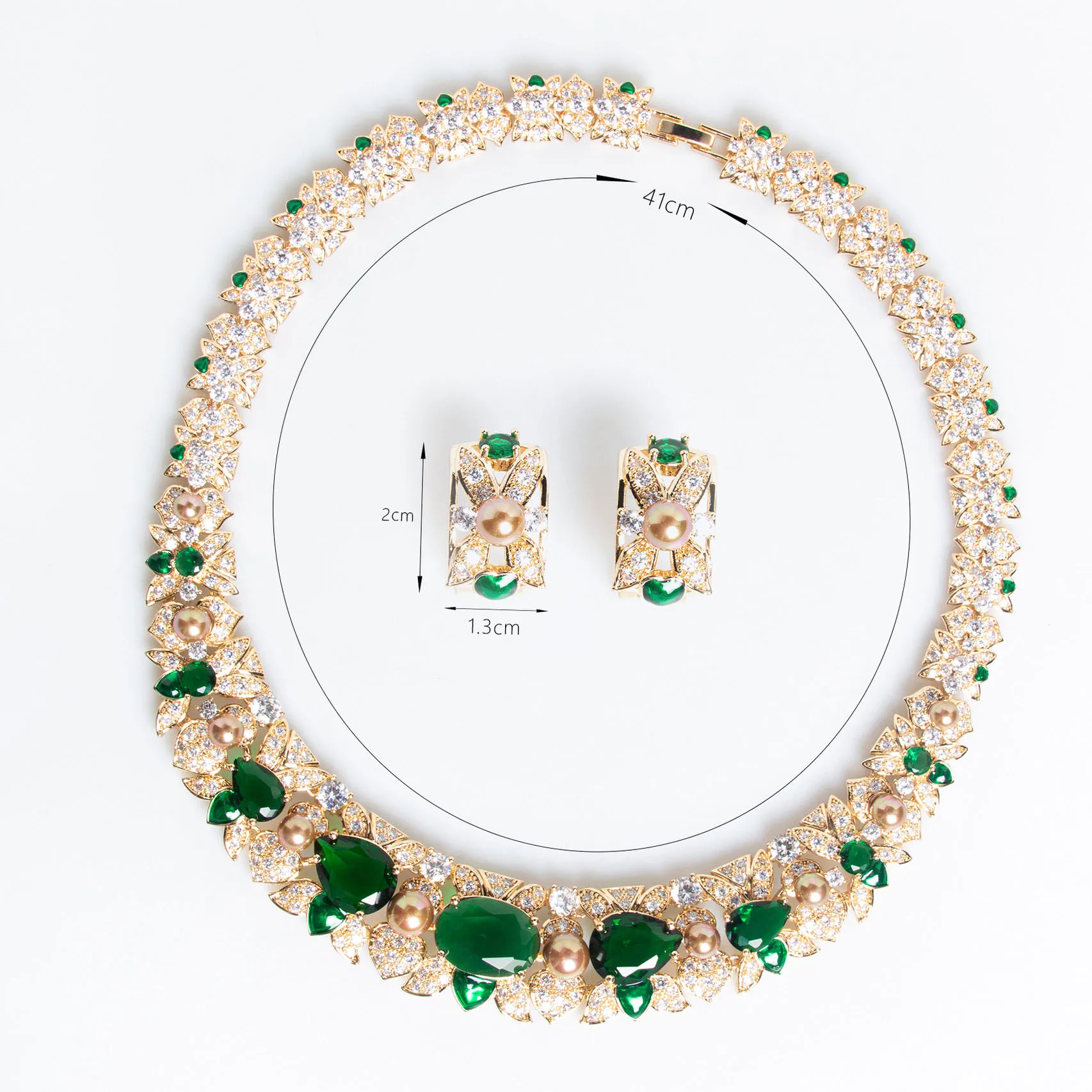 Hip Hop Colourful Zirconia Pearls Necklace Earrings Jewellery Set Women Bridal Wedding Party With Dress Accessories M-279