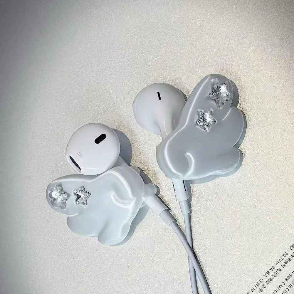 Kawaii Earphone Charms 3D Angel Wings Shimmer Star Decor Cute DIY Clips for Wired Earbuds 1Pair
