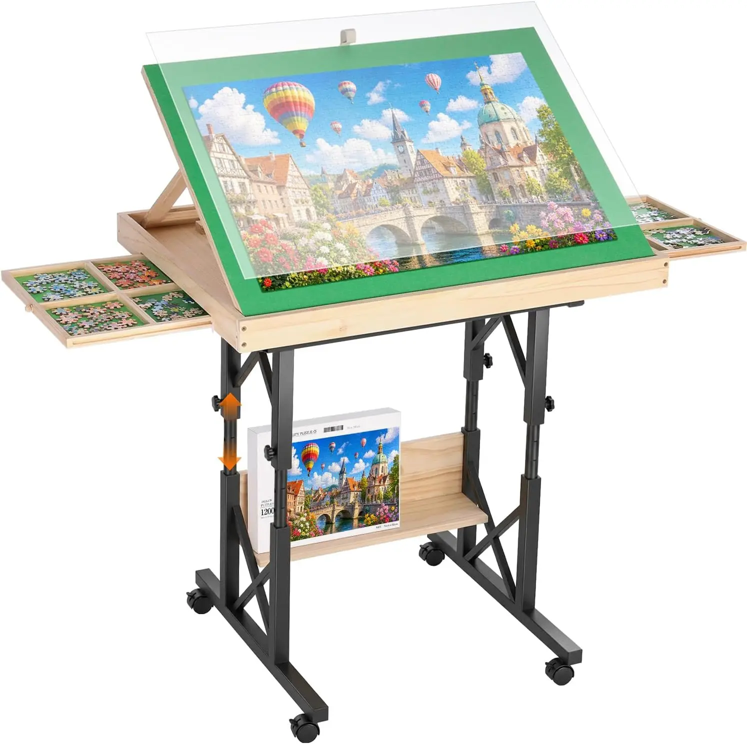 1500 Piece Puzzle Table with Drawers, 360° Rotating & 0-56° Tilting, 33.07