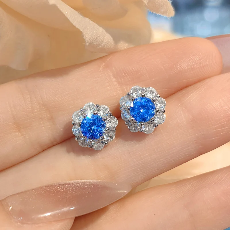 KOFSAC-Ensemble de bijoux fleur de prunier en cristal bleu pour femme, collier exquis, bague, boucles d'oreilles, accessoires de fête, luxe abordable