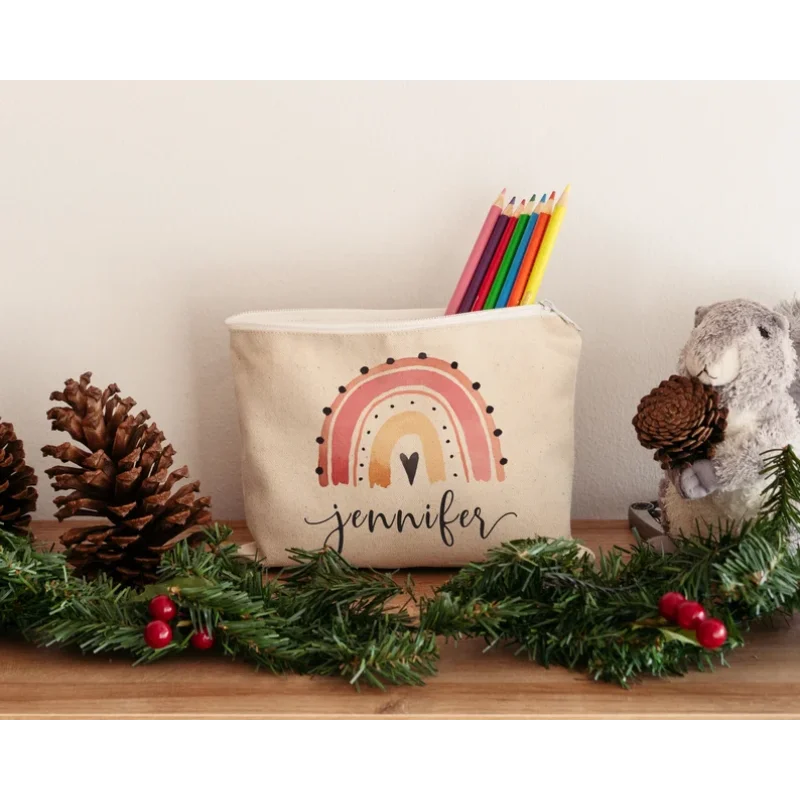 

Personalized Canvas Pencil Case Preschooler Zipper Pouch Back To School Gift & Teacher Appreciation Back To School Decoration