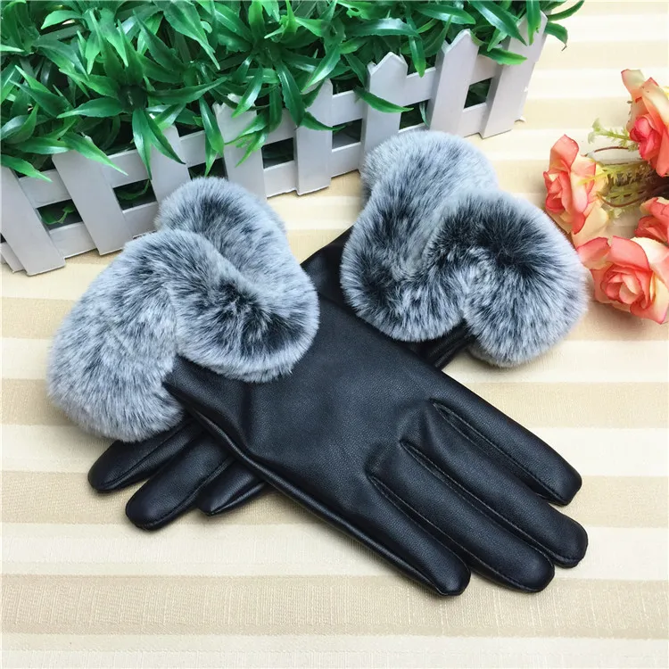 Ladies' autumn and winter PU leather gloves for driving electric bikes, anti cold and velvet gloves, full finger touch screen ri