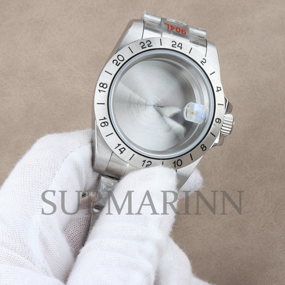 39mm Silver EXP 24 Hours Solid Bezel Watch Case for Explorer 2 Case Sapphire Glass Stainless Steel Fit NH34 NH35 NH38 Movement