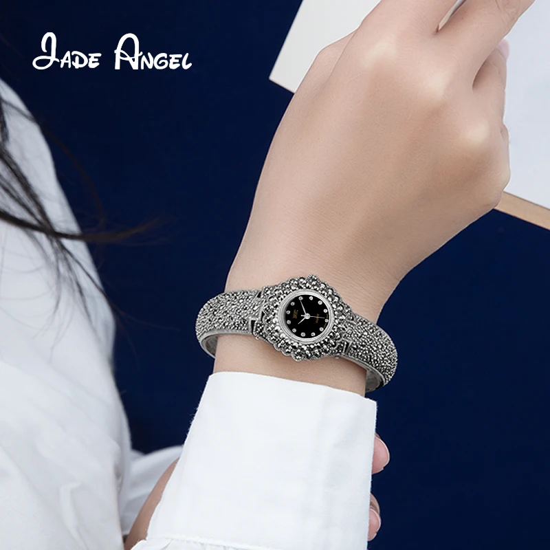 Jade Angel Watch 925 Sterling Sirver for Women Quartz Watch Jewelry Elegant Ladies Watch Lady Crystal Quartz Magnetic Wristwatch