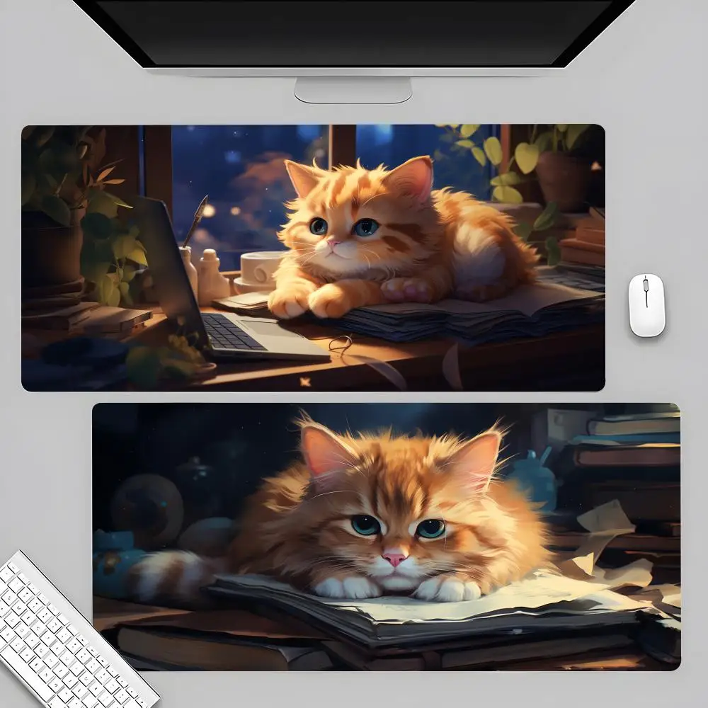 

Коврик для мыши с милым котом 80x40 см XL Lockedge, офисный прочный коврик для компьютерного стола, настольная клавиатура, большой коврик для мыши