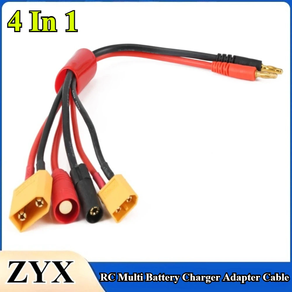 RC Multi Battery Charger Adapter Converter Cable 4 In 1 4.0mm Banana Plug to XT60/XT90/XT150/AS150 Male head for IMAX B6 Charger
