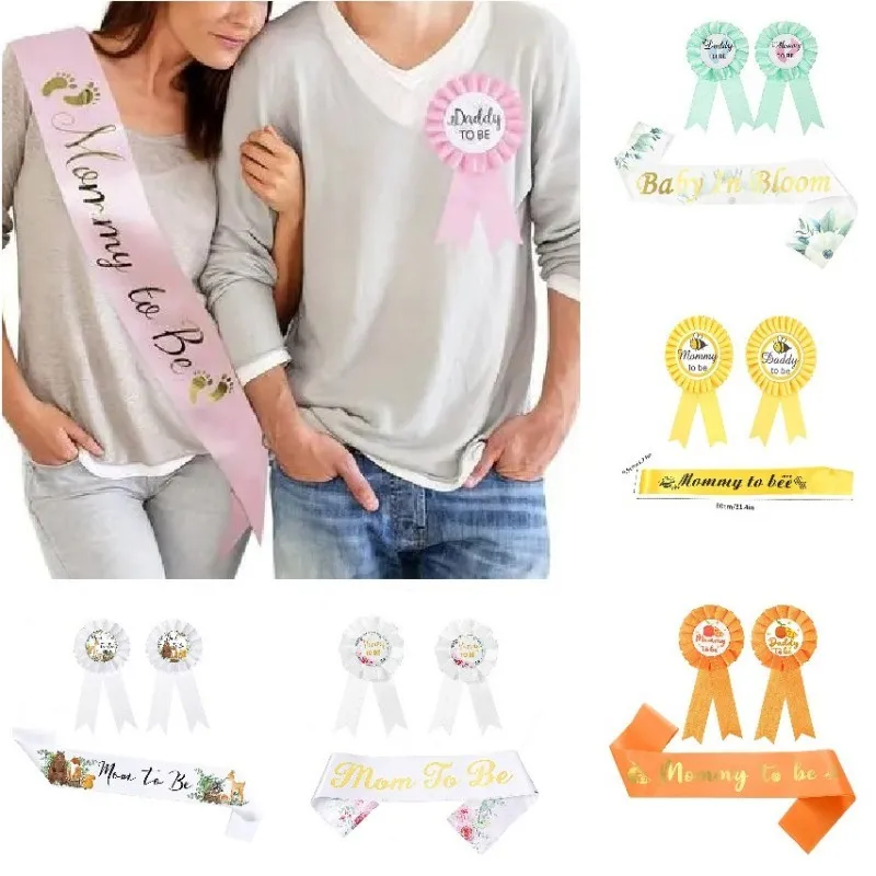 

3/4pcs Baby Shower Party Supplies Mommy to be Daddy to be Badge+Shoulder Girdle Gender Reveal Party Decorations