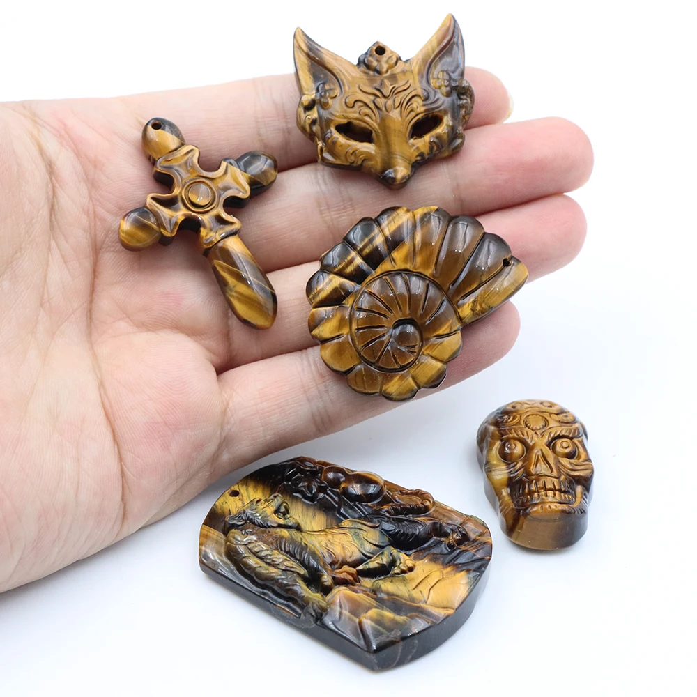 

Natural Stone Tiger Eye Carving Handicraft Charms Jewelry Making Accessories DIY Cross Jewelry Findings Gemstone Trinkets Gift