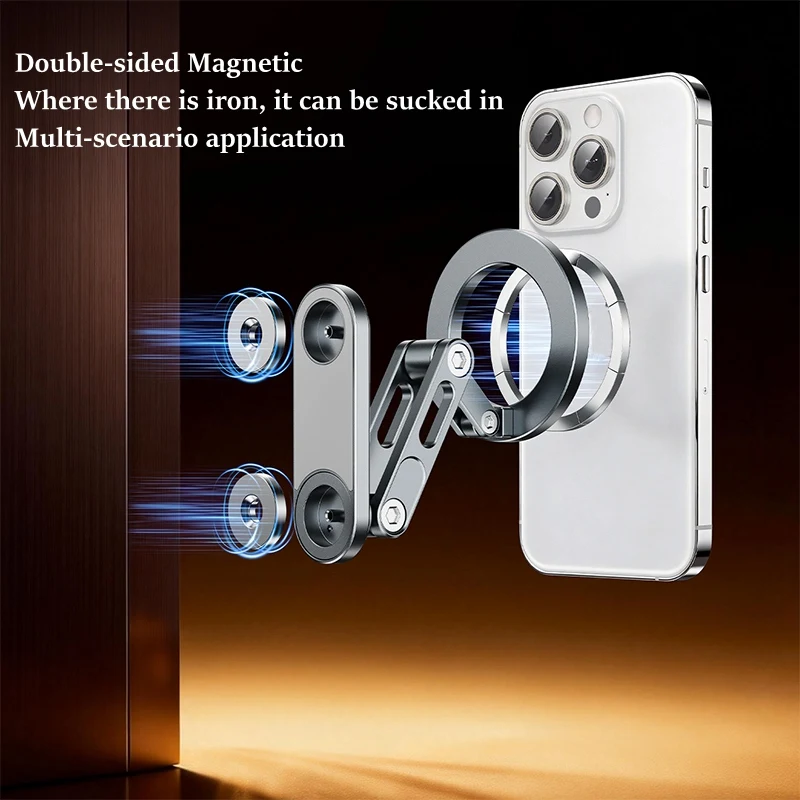 Foldable Dual Magnetic Phone Stand,Portable 360° Adjustable All Aluminum Magnetic Mount For Gym Travel Use